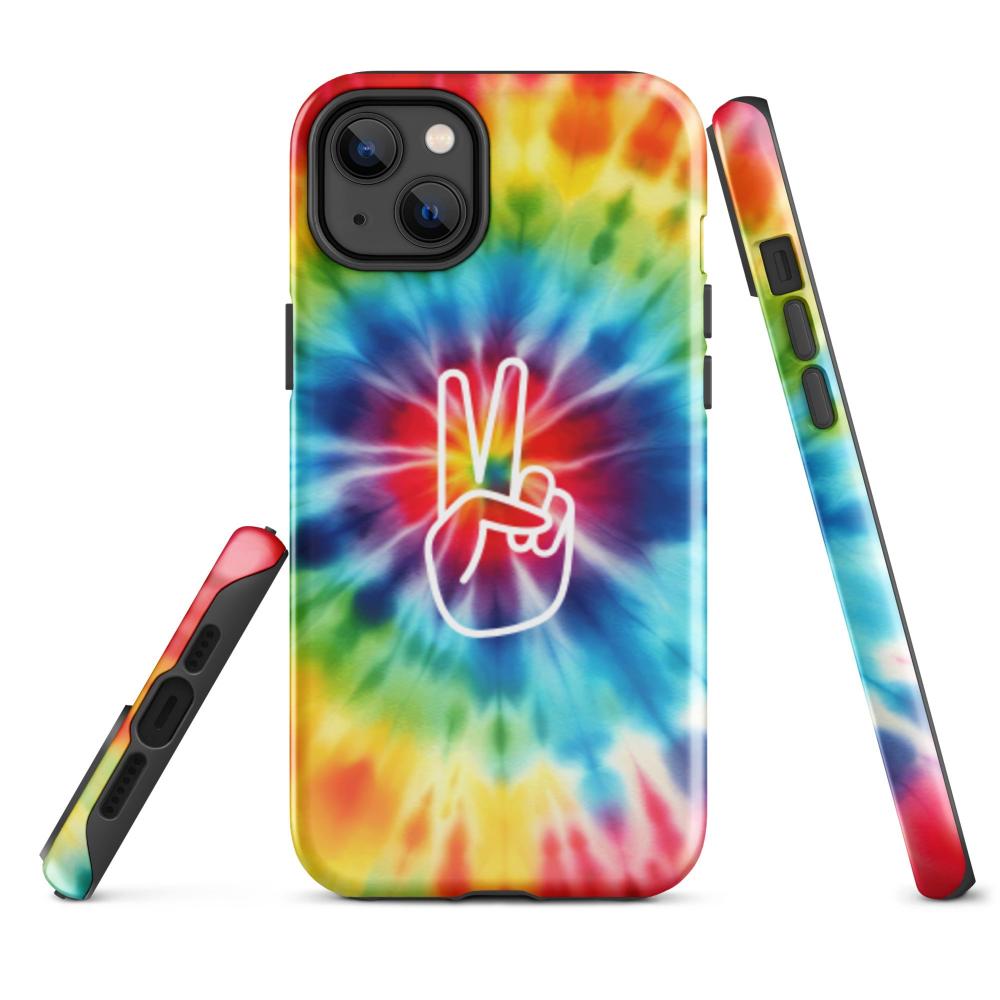 Tie Dye Peace Sign iPhone 14 Plus Tough Case - Glossy Finish - https://ascensionemporium.net